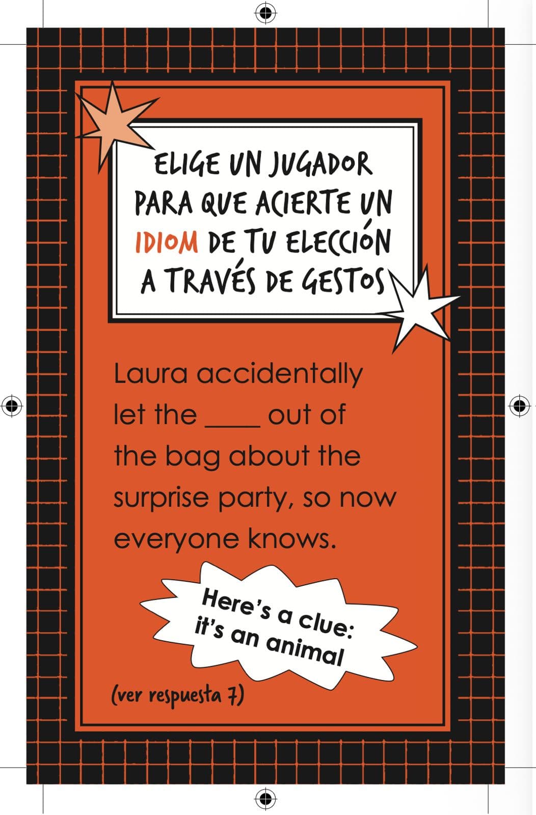 Carta de acción para representar un idiom con gestos